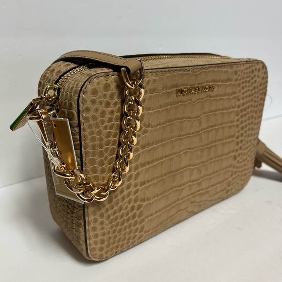 Michael Kors Beige Crocodile-Embossed Crossbody Bag - Picture 1 of 12